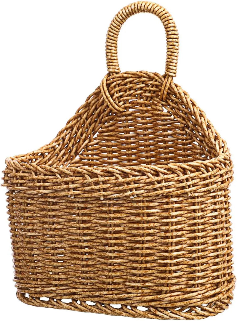 DECHOUS Small Wall Hanging Wicker Storage Basket - Plastic Woven Basket Kitchen Organizing Storage for Garlic Potato Onion Fruits - Home Pantry Wall Decor Housewarming, 9.3x7.5x4.7 Inch by GreenHaven Gardens