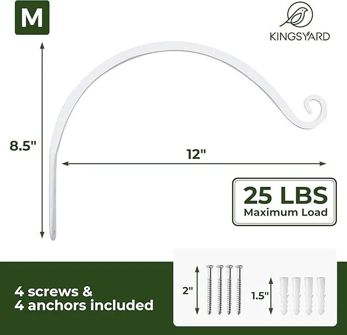 Kingsyard 2-Pack Wall Plant Hanger Outdoor - Heavy Duty Metal Hanging Bracket Hooks for Hanging Plant, Bird Feeders, Lanterns, Wind Chimes Outdoor & Indoor, 12-Inch/White by GreenHaven Gardens