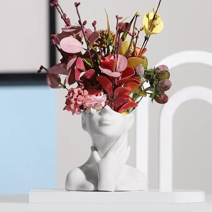 XSMXLNKWL Ceramic Face Vase White Flower Vase for Decor, Female Face Vase Art, Modern Decorative Vase Centerpiece for Table, Shelf, Living Room, Office, Bedroom, Small by GreenHaven Gardens