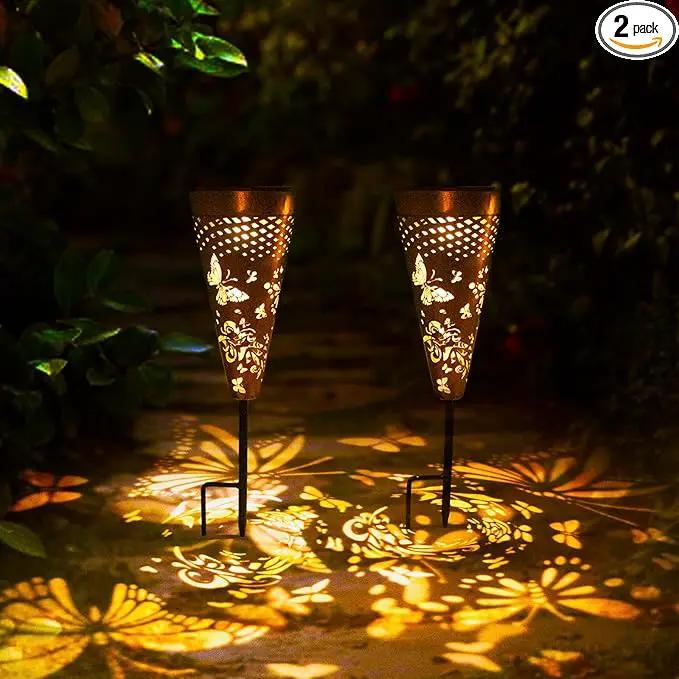 2 Pack Butterfly Solar Pathway Lights Outdoor,Metal Garden Decorations Outdoor Lights with Patterns and Warm Light,Waterproof Landscape Lighting for Path Patio Backyard Walkway Yard by GreenHaven Gardens