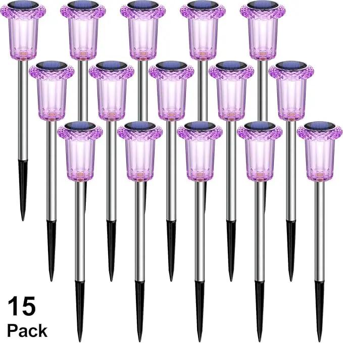 DenicMic Solar Lights Outdoor Pathway Lights LED Waterproof Acrylic Lamp Head Stainless Steel Stake for Yard Garden Landscape Path Walkway Driveway Patio Lawn (Purple 15Pack) by GreenHaven Gardens