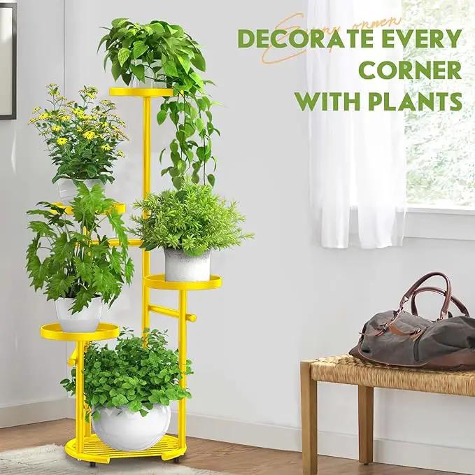 TOSKING 5 Tier Metal Plant Stand Indoor， Plant Shelf, Corner Shelf Flower Pot Stand for Outdoor Plant Stand for Living Room Balcony Garden Patio Bedroom (5Tier-37''-yellow) by GreenHaven Gardens