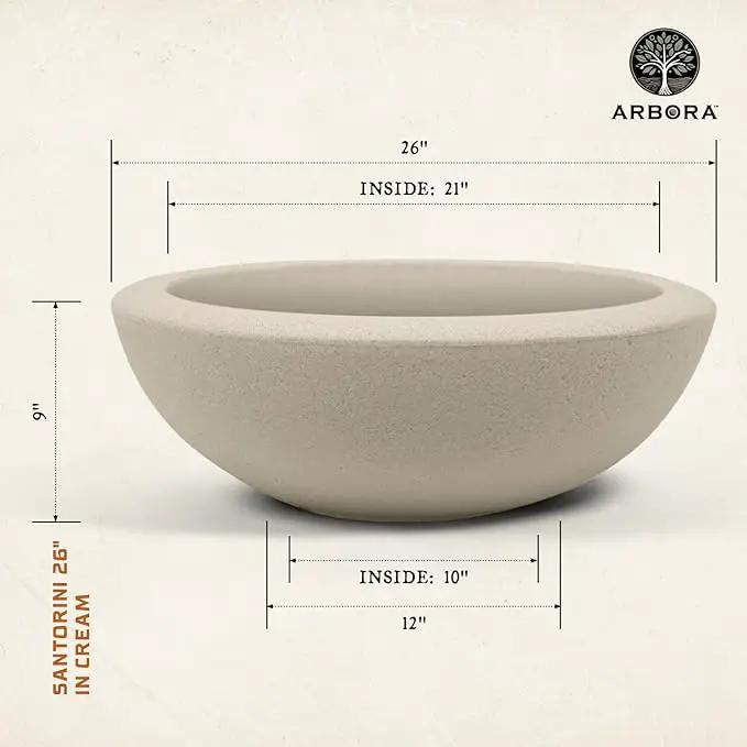 ARBORA 26" Santorini Bowl 2-Pack with Classic Cream Finish - Polyresin Indoor and Outdoor Planter2, Durable, Weatherproof, Lightweight, Large Plant Pots for Patio, Garden, Deck, Entryway by GreenHaven Gardens