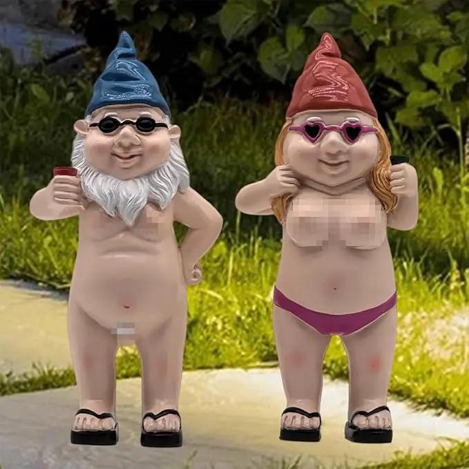 MINICAR 8'' H Gag Gnomes Statues Garden Outdoor Decor, Funny Dwarf Sculptures Yard Lawn Decorations, Naughty Gifts for Women Men, Set of 2 by GreenHaven Gardens