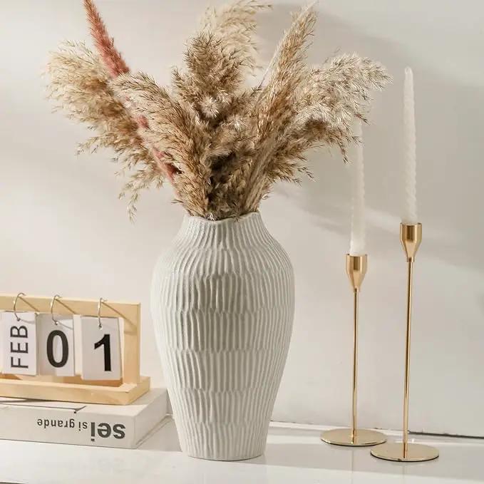 Ceramic Vase for Home Decor,11.6 Inch Flower Vases,Decorative Blue Vase for Pampas Grass,Modern Art Texture Vases for Home Entryway Living Room Dining Table Farmhouse Office Decor(Grey) by GreenHaven Gardens