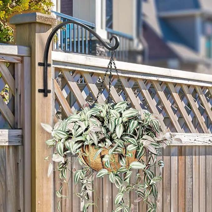 Heavy Duty Hanging Plant Bracket: Outdoor Hand-Forged Hanging Plant Bracket Hook - 16Inch Black Bird Feeder Bracket by GreenHaven Gardens