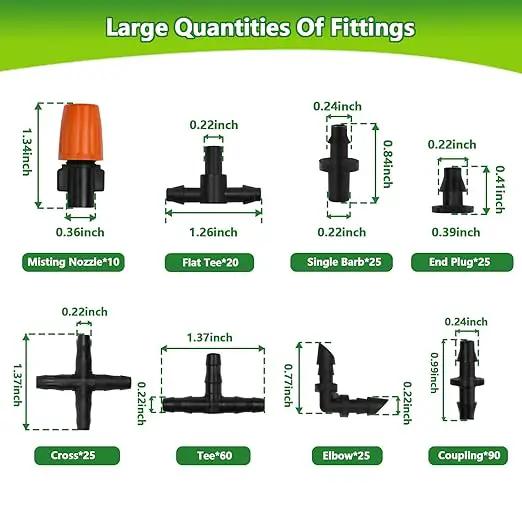 280 Pcs Drip Irrigation Fittings Kit for 1/4" Tubing, 1/4 Inch Drip Irrigation Barbed Connectors (Nozzles, Nozzle Tees, Single Barbs, Couplings, Tees, Elbows, Plugs, Crosses) for Garden System by GreenHaven Gardens