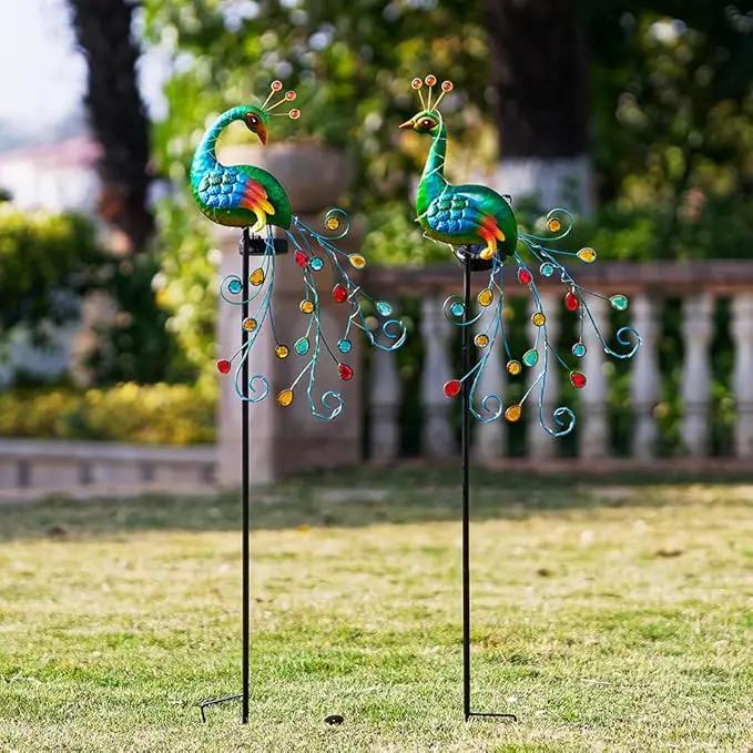 VEWOGARDEN 2 Pack Solar Stake Lights Outdoor Waterproof Metal Peacock Solar Lights for Yard Garden Patio Pathway Walkway, Green by GreenHaven Gardens