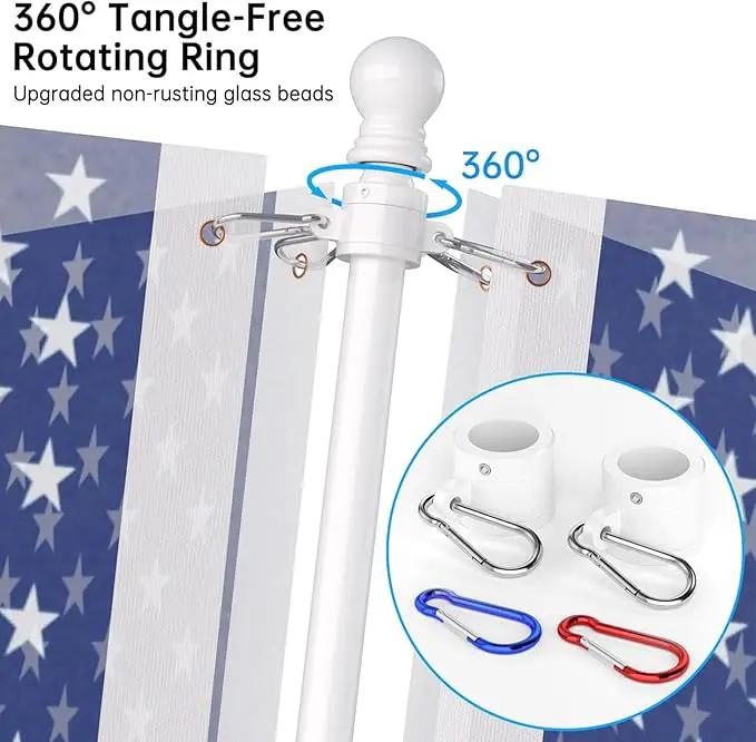 ZMTECH Flag Pole with Solar Light - Adjustable Bracket, 6 FT Stainless Steel Flag Poles for Outside House, Garden or Yard, Tangle Free Flagpole Kit for American Flag (Without Flag, White) by GreenHaven Gardens