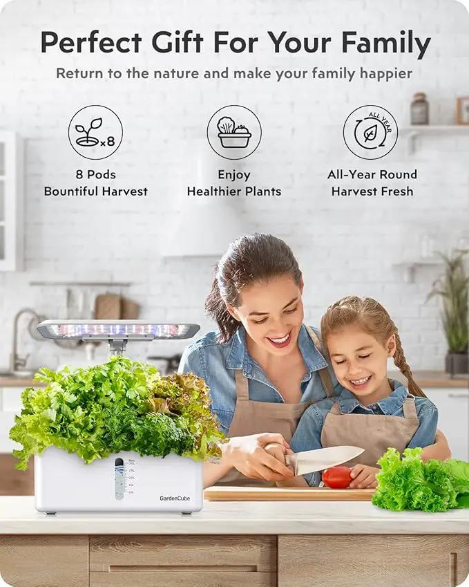Hydroponics Growing System Garden: 8 Pods Indoor Herb Garden with Grow Light Plants Germination Kit Quiet Automatic Hydroponic Height Adjustable - Gardening Gifts for Women Kitchen White by GreenHaven Gardens