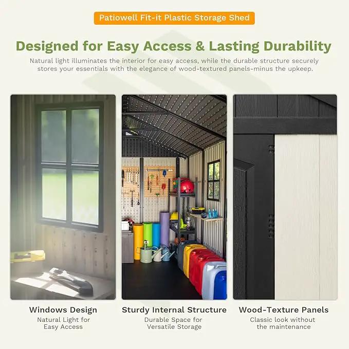 Patiowell 8 x 12 FT Resin Outdoor Storage Shed with Floor, Large Shed with Light and Lockable Door for Garden, Backyard, Tool Storage Use, Easy to Install in Beige (Kick-it Shed) by GreenHaven Gardens