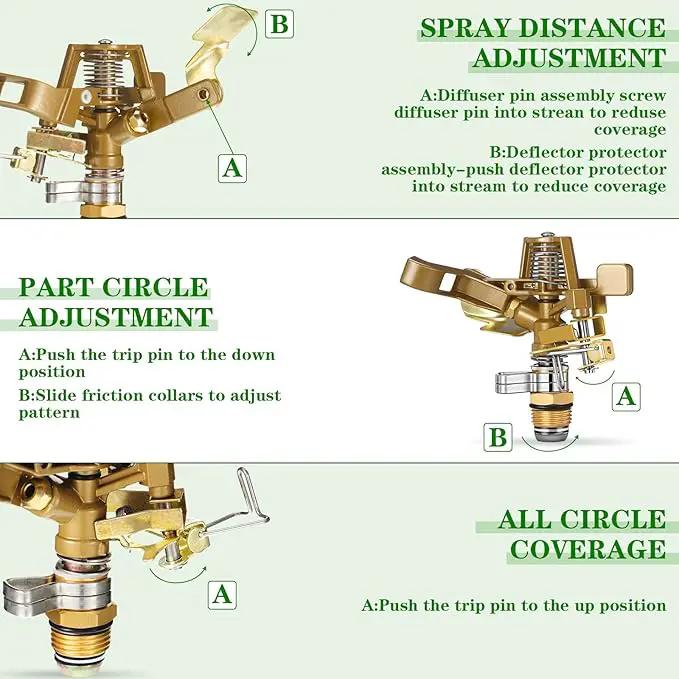 Ferraycle 4 Pieces 1/2 Inch Brass Impact Sprinkler Head with Nozzles Heavy Duty Adjustable 0-360 Degrees Impulse Sprinkler Head Lawn Watering for Yard Irrigation by GreenHaven Gardens