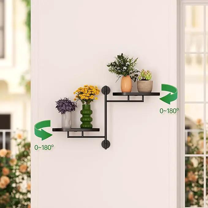 WIndow Rotating Plant Stand Shelf Indoor Black Metal Floating Shelves 2-Tier Wall Mount Plant Holders for Living Room Wall Planter Modern Home Decor for Gardening by GreenHaven Gardens