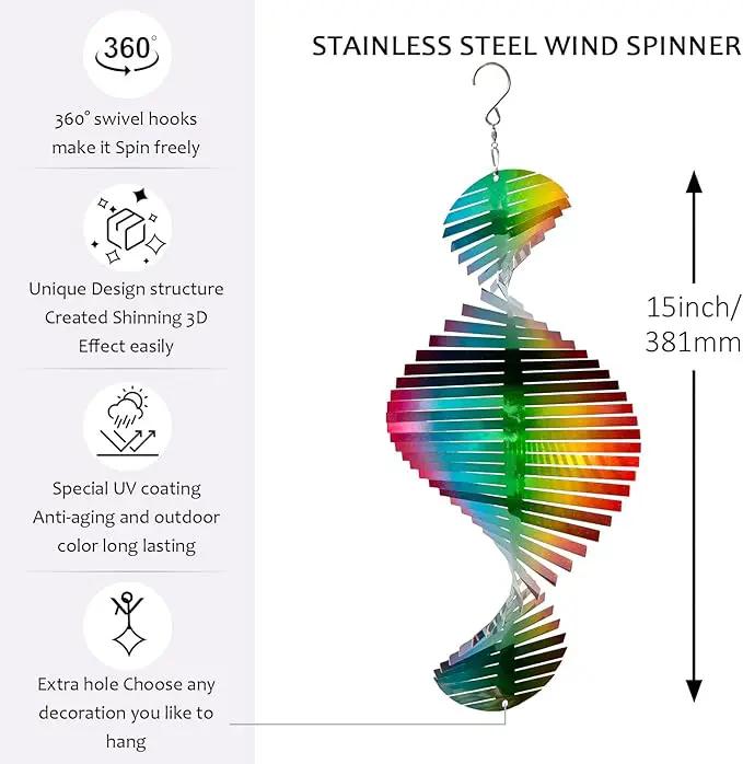 Wind Spinner Rainbow Wave Wind Spinners for Yard and Garden,15in Hanging Kinetic Yard Art Wind Sculpture,3D Wind Spinners Outdoor & Indoor Rainbow Helix Garden Decor Christmas Ornaments by GreenHaven Gardens