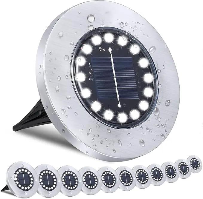 Solar Ground Lights-Waterproof Solar Lights Outdoor Garden- Solar Disk Lights-Upgraded 16LED Bright in-Ground Lights-Landscape Lights for Pathway, Yard, Lawn, Patio, Walkway (12 Pack White Light) by GreenHaven Gardens