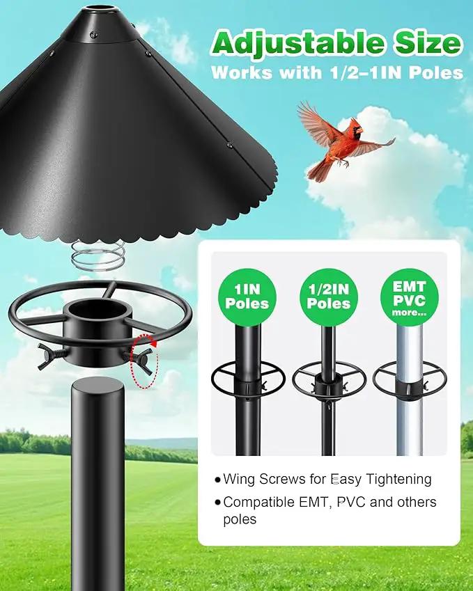 Metal Squirrel Baffle - Heavy Duty Squirrel Baffle for Bird Feeder Pole - Chew Proof Squirres Guard with Spring for Better Defense, Outside Pole Mount for Bird Feeder, 19 Inch by GreenHaven Gardens