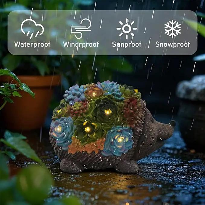 J.CARP Outdoor Solar Garden Hedgehog Statue with Succulents and 7 LED Lights, Decorations for Garden, Patio, Lawn, Outdoor Yard and Deck, Unique Housewarming Gifts by GreenHaven Gardens