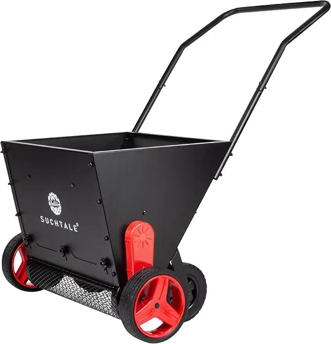 Suchtale Upgrade Push Lawn Spreader for Compost & Peat Moss, Organic Fertilizer Applicator with Rotating Blades, Adjustable Rate Metal Mesh Basket Topdresser by GreenHaven Gardens