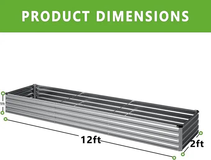 2PCS 12x2x1FT Galvanized Raised Garden Bed Kit,Vegetable Boxes-Rectangle Metal Flower Box,Large Planter Raised Beds Outdoor Garden for Planting,Fruit,Herb-Sliver by GreenHaven Gardens