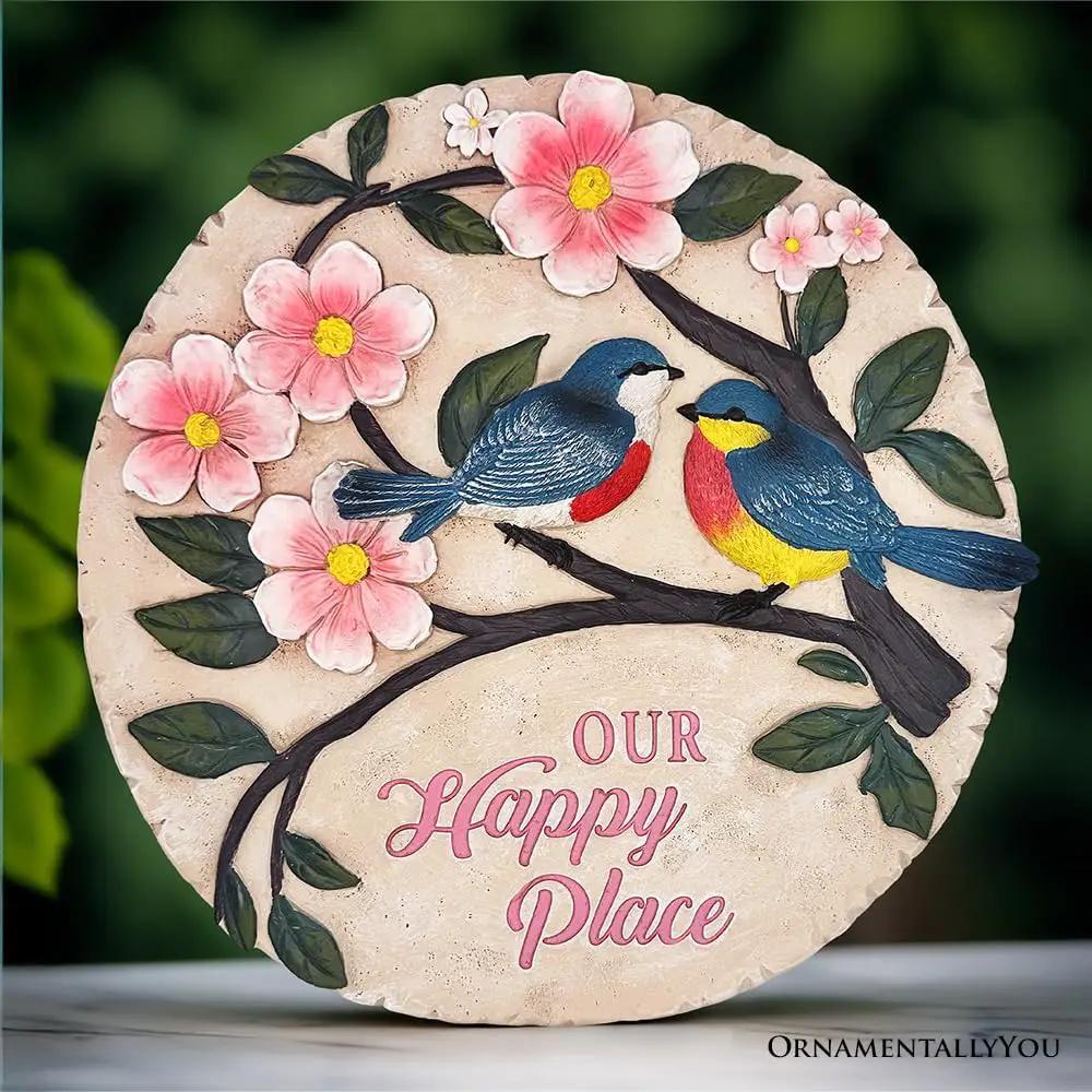 Elegant Resin Stepping Stone, Outdoor Garden Pathway Decoration (Blossoming Songbirds Positivity Stepping Stone, 9.5" Happiness Garden Decoration and Support Gift) by GreenHaven Gardens