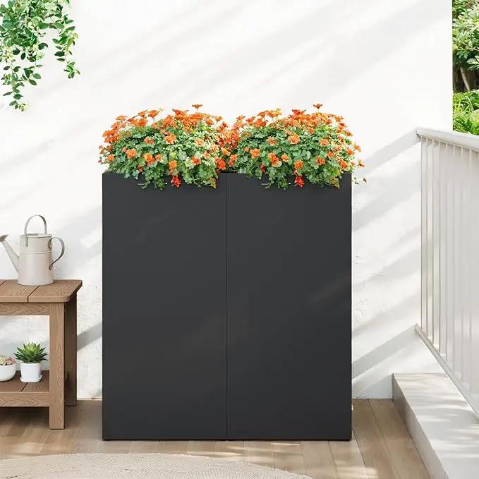 Stoog 30" Tall Planters for Outdoor Plants, All-Weather Metal Planter Boxes Set of 4, with Removable Insert Shelf, Modern Design, Indoor/Outdoor Use, Black by GreenHaven Gardens
