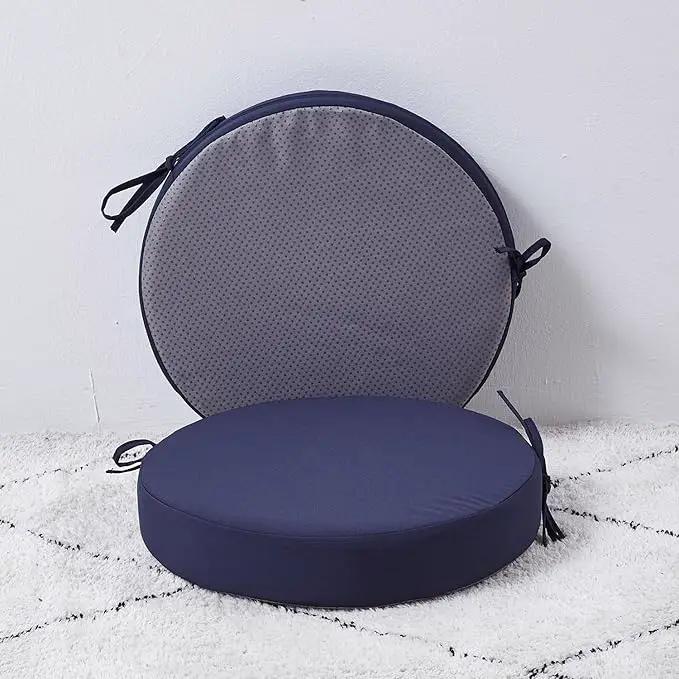 15 x 15 Inch Round Cushions for Outdoor Furniture Non-Slip Waterproof Patio Bistro Chair Cushion with Ties Bar Stool Seat Cushion for Kitchen Chairs Set of 2, Navy Blue by GreenHaven Gardens