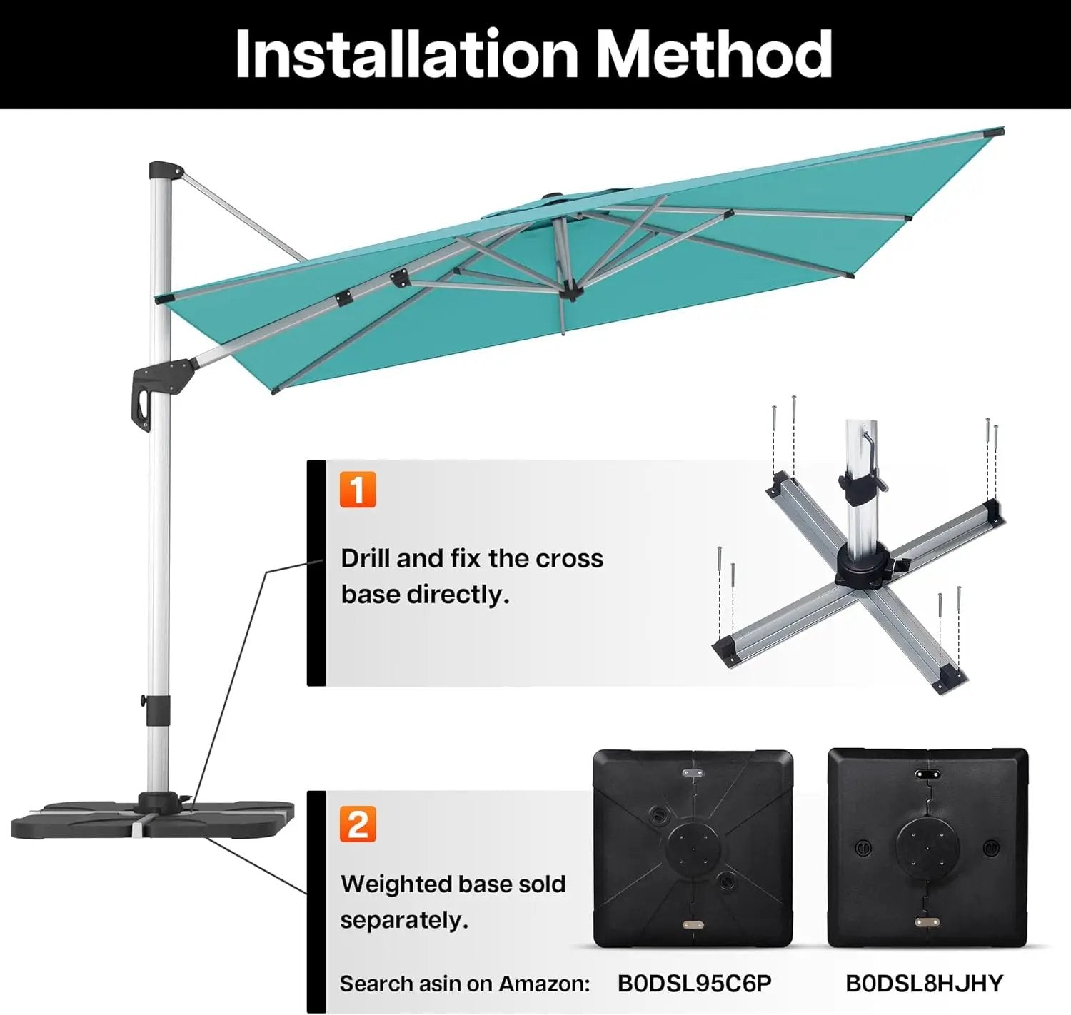 Patio Umbrella, 9' X 12' Outdoor Cantilever Umbrella with 360-degree Rotation for Garden, Deck, Backyard, Pool and Beach, Turquiose by GreenHaven Gardens