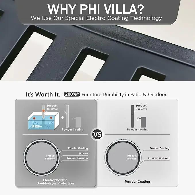 PHI VILLA 50" Outdoor Garden Patio Metal Bench for Outdoors with Plastic Backrest Armrests Sturdy Steel Frame, Black by GreenHaven Gardens
