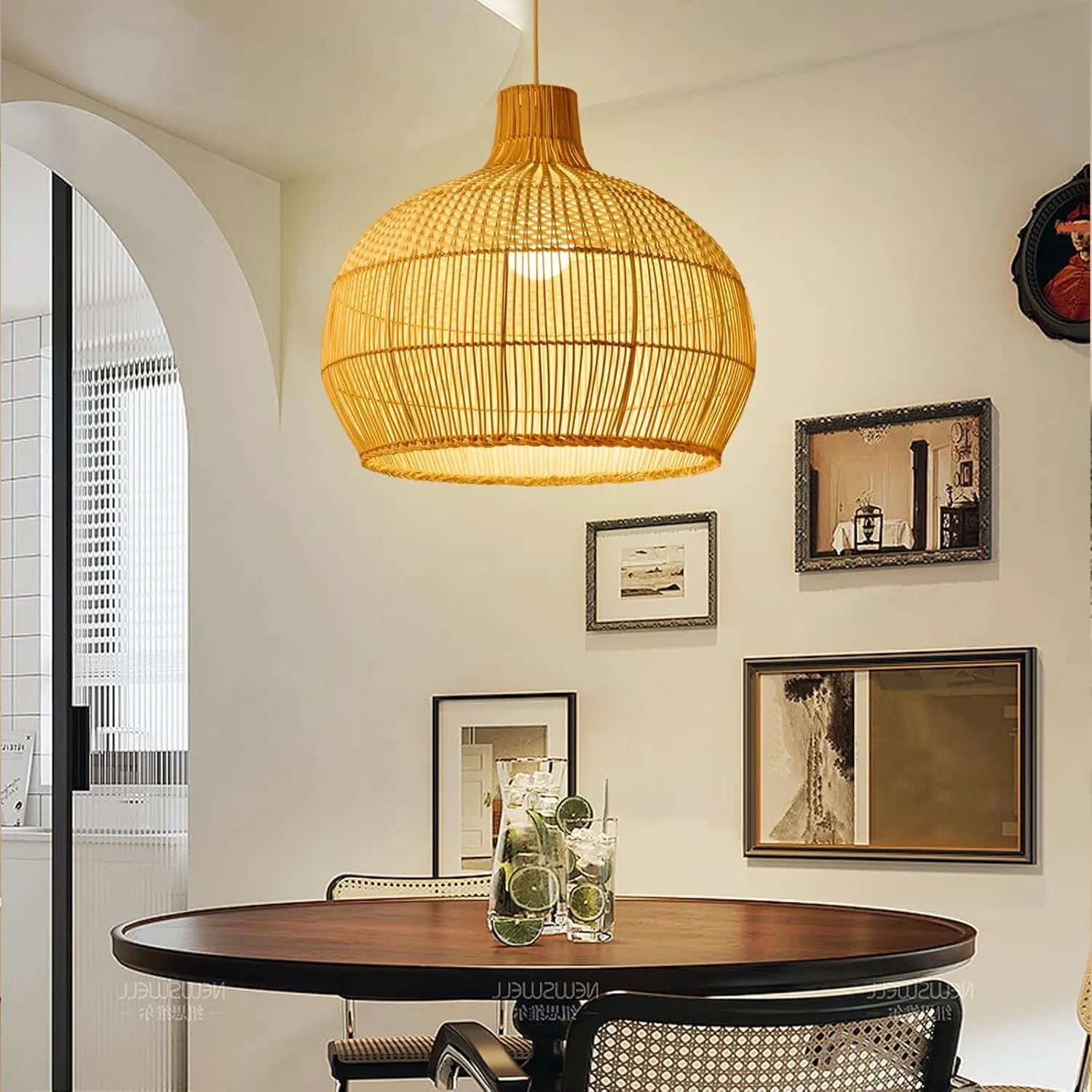 Arturesthome White Rattan Pendant Light for Kitchen Island Sink, Wicker Chandelier, Handmade Woven Hanging Ceiling Light Lampshade by GreenHaven Gardens