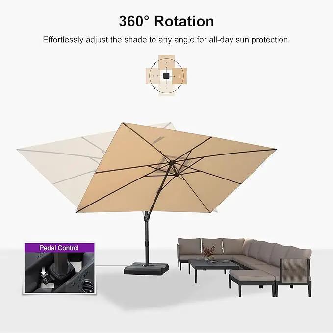 PURPLE LEAF 9' × 11.5' Patio Cantilever Umbrella with Base Outdoor Rectangle Adjustable Offset Umbrellas with 360-degree Rotation and 8 Heavy Duty Metal Ribs for Garden Deck Pool Beige by GreenHaven Gardens