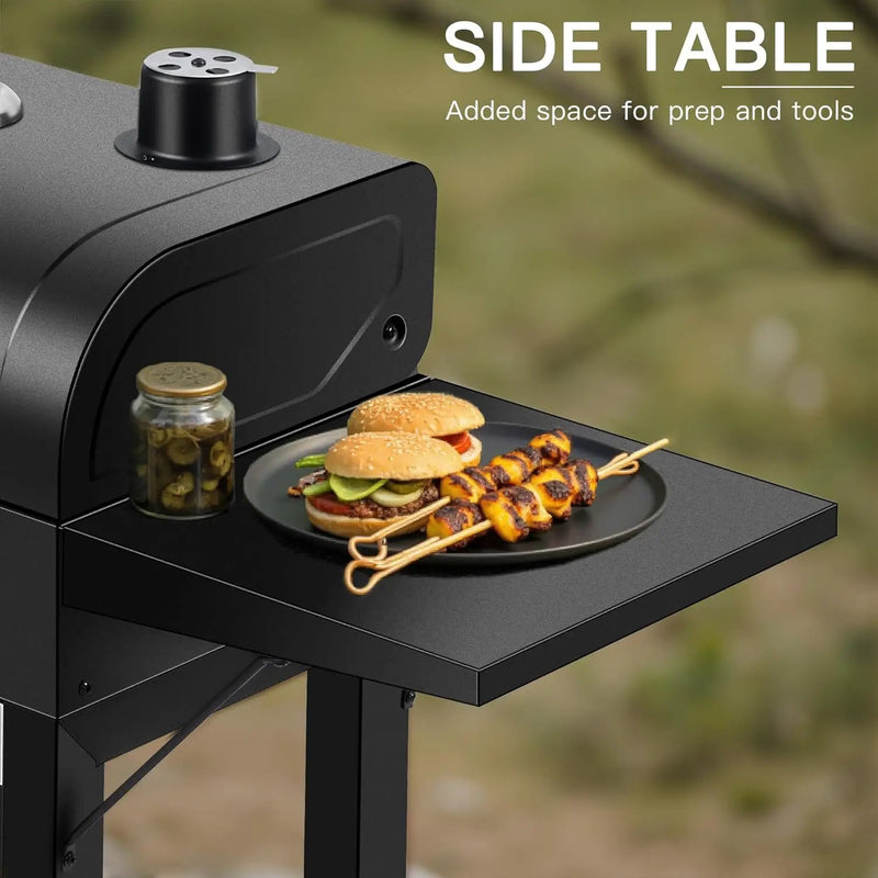 MBY Charcoal Smoker Grill Combo with Offset Firebox – Heavy Duty BBQ Grill with Side Shelf & Warming Rack, Portable for Outdoor Cooking, Backyard, Camping, Tailgating by GreenHaven Gardens