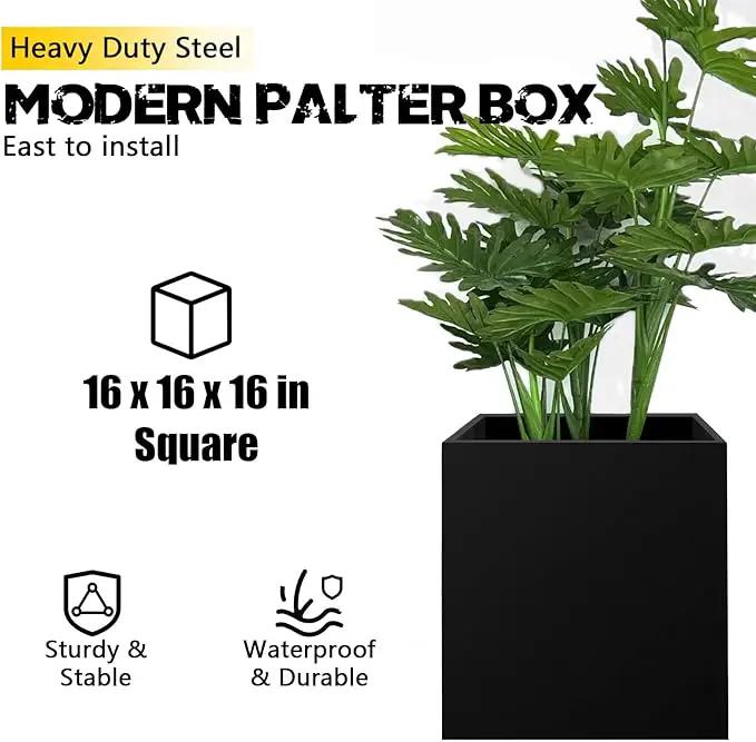 Heavy Duty Steel Planter Box (16"x16"x16"),Square Tall Planter Modern Detached for Indoor & Outdoor Planters Cube,Black Flower Plant Pot for Commercial Residential for Patio Deck & Backyard by GreenHaven Gardens