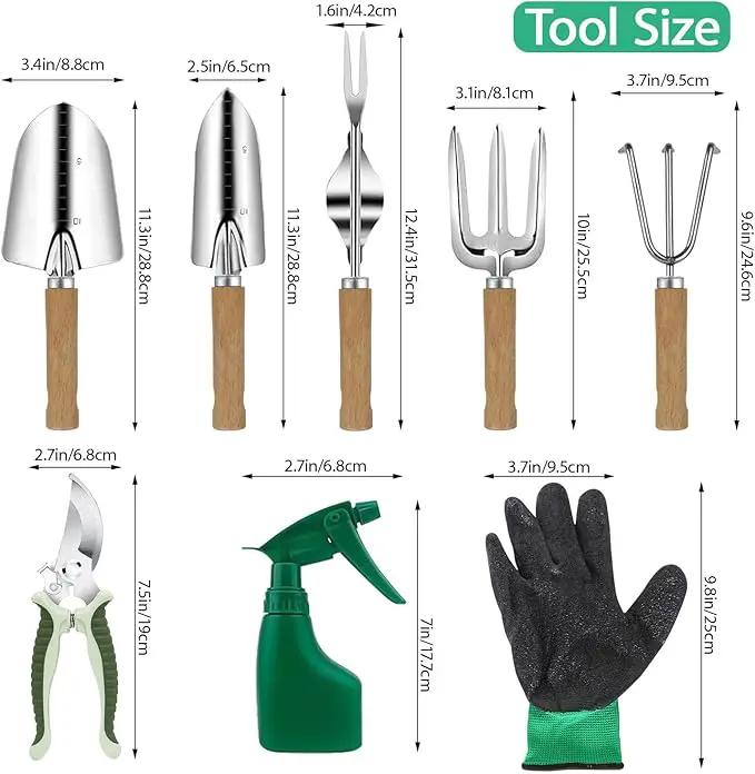 LeMotech Garden Tool Set,10 Pieces Heavy Duty Gardenting Tool Kit, Folding Stool with Detachable Tote Bag, Thicker Stainless Steel Tools (Trans-Planter,Trowel,Weeder etc.) for Women Men by GreenHaven Gardens