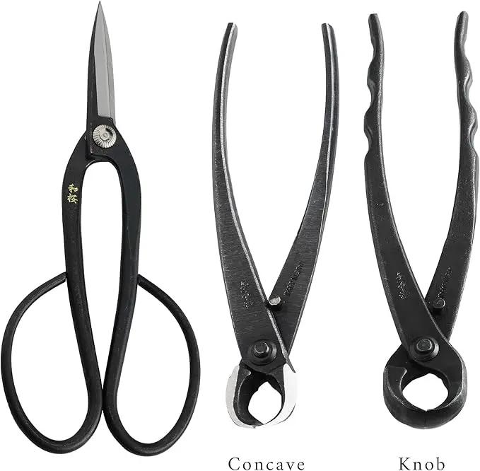 Wazakura Made in Japan 5PCS Bonsai Tool Kit with Roll Bag: Yasugi Steel Ashinaga Bonsai Scissors, Concave Branch Cutter, Knob Cutter, Wire Cutter, Tweezers - 5 Tools Ashinaga Set with Case by GreenHaven Gardens
