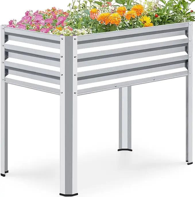 KING BIRD Raised Garden Bed with Legs Galvanized Elevated Planter Box for Backyard, Patio, Balcony, 33.9x17.7x31.5in, Silver by GreenHaven Gardens