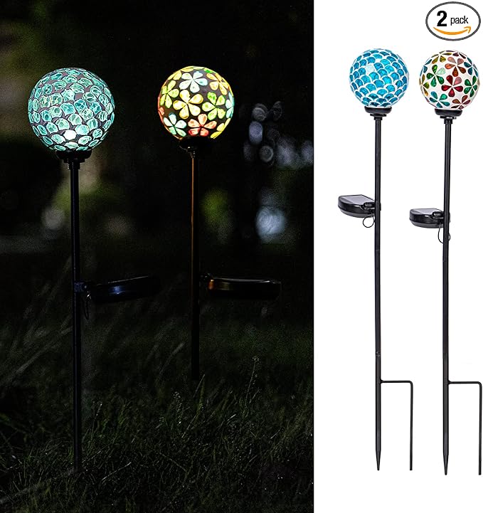 VCUTEKA Solar Garden Lights, Mosaic Solar Light Outdoor Waterproof LED Pathway Stake Light for Landscape Patio Yard Deck Walkway Decoration, 2 Pack by GreenHaven Gardens