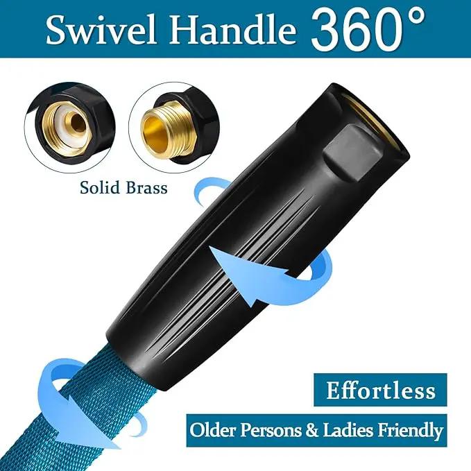 Garden Hose 50ft, Made of TPE(Not PVC), Ultra-Light & Flexible Water Hose with Solid Brass Fittings, Non-Shrinking, Easy to Storage, Drinking Water Safe Material, All-weather, SeaBlue by GreenHaven Gardens