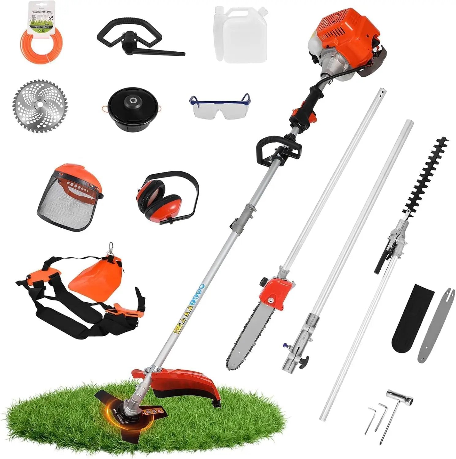 5 in 1 Multifunctional Weed Eater, 52CC 2-Cycle Gas Cordless Hedge Trimmer, 2025 Upgraded Weed Eater Gas Powered, String Trimmer, Handheld Chainsaw Brush Cutter for Yard, Garden by GreenHaven Gardens
