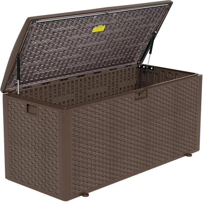 180 Pro Gallon Waterproof Outdoor Storage Bin Resin Deck Box for Patio, Poolside, and Garden, Lockable & UV-Resistant, Brown by GreenHaven Gardens