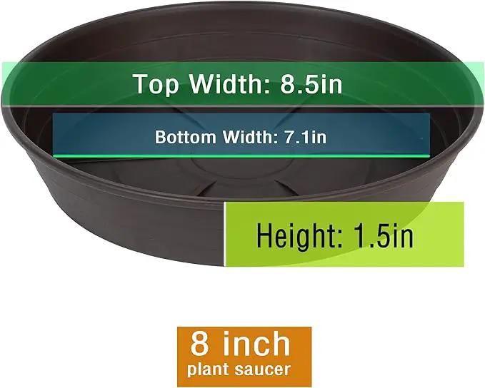 Plant Saucer 8 Inch 4 Pack 6 8 10 12 14 16 18 20 25, Plastic Plant Trays for Pots，Extra-Deep Plant Water Dray Tray, Bird Bath Bowl, Heavy Flower Plant saucers Indoors and Outdoor No Holes 8in-4 brown by GreenHaven Gardens