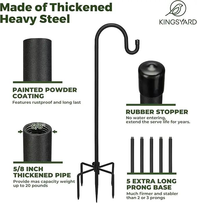 Kingsyard Adjustable Shepherd Hooks for Outdoor - 44 INCH Heavy Duty Bird Feeder Pole with 5 Prong Base, Hummingbird Feeder Stand, Garden Plant Baskets, Weddings Decor, Solar Light Lanterns by GreenHaven Gardens