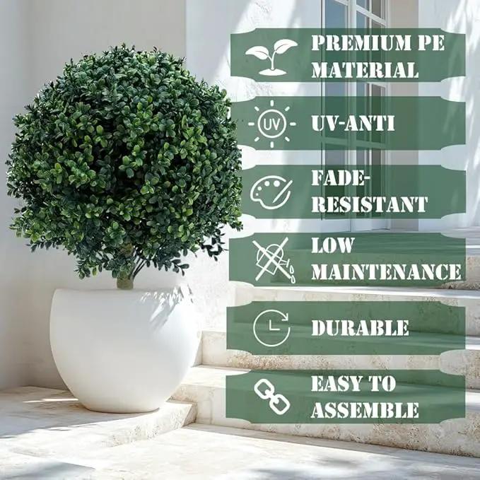 23.6 Inches Set of 2 Artificial Boxwood Topiary Ball Tree with Ground Spike, Faux Bushes UV Resistant Faux Greenery Shrubs, Fake Boxwood Plants for Indoor, Front Porch Decor, Garden, Yard by GreenHaven Gardens