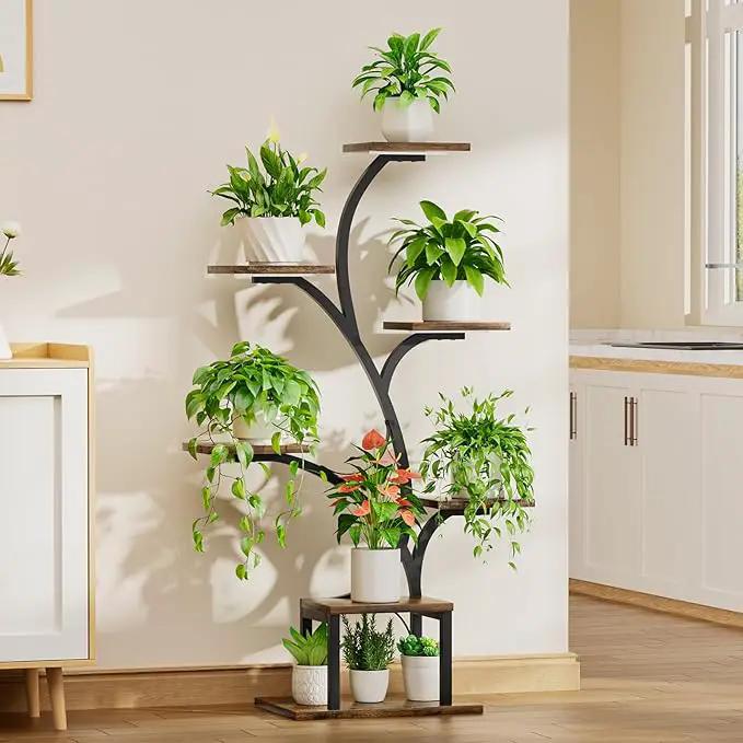 Plant Stand Indoor with Grow Lights, 7 Tiered Indoor Plant Shelf, 49" Corner Plant Stands for Indoor Plants, Metal Plant Flower Display Shelves, Tree-Shaped Plant Rack for Home, Patio, Black by GreenHaven Gardens