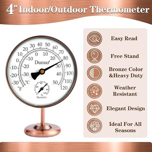4-inch Outdoor Thermometer Hygrometer, Indoor Humidity Meter, Temperature Monitor Gauge for Home, Room, Office, Patio, House, Greenhouse, Antique Copper,Tabletop Decor. by GreenHaven Gardens