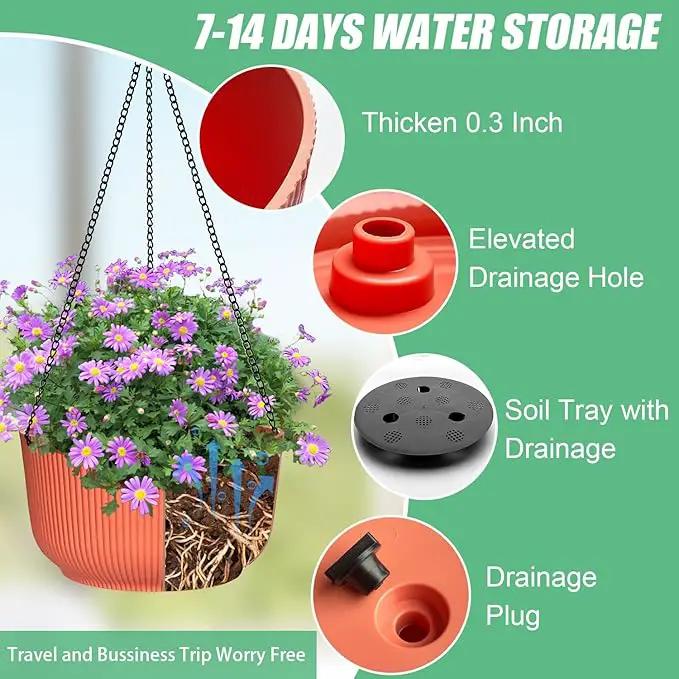 Hanging Planters for Indoor Plants, 3 Pack Plant Hanger Outdoor with Drainage Holes, Self Watering Hanging Basket Flower Pot for Garden Home Decor, 9/10/11 Inch, Orange by GreenHaven Gardens
