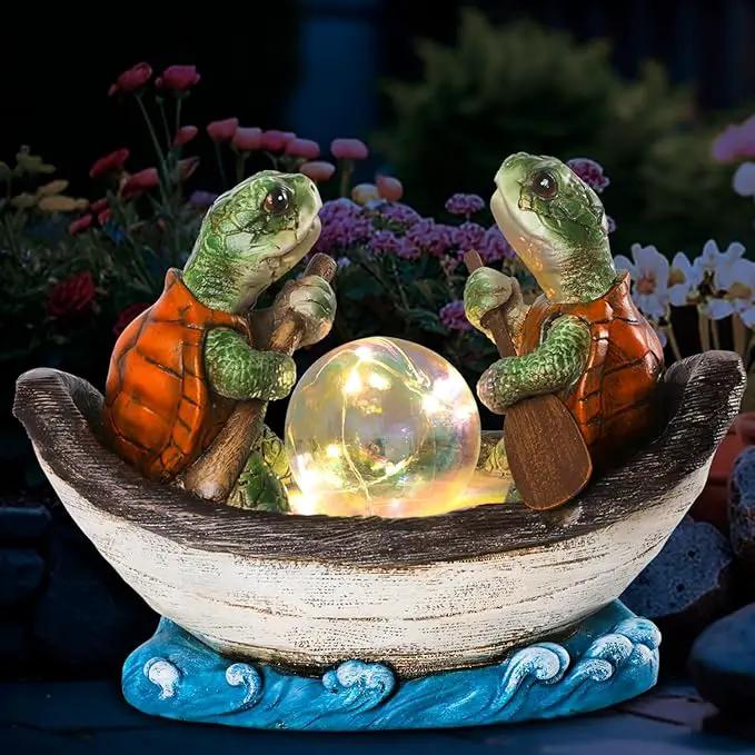 Solar Turtles Boating Garden Statue with Ball Light 5.5" Resin Turtle Figurines Outdoor Statues for Garden Patio Porch Yard Lawn Women Kids Men by GreenHaven Gardens