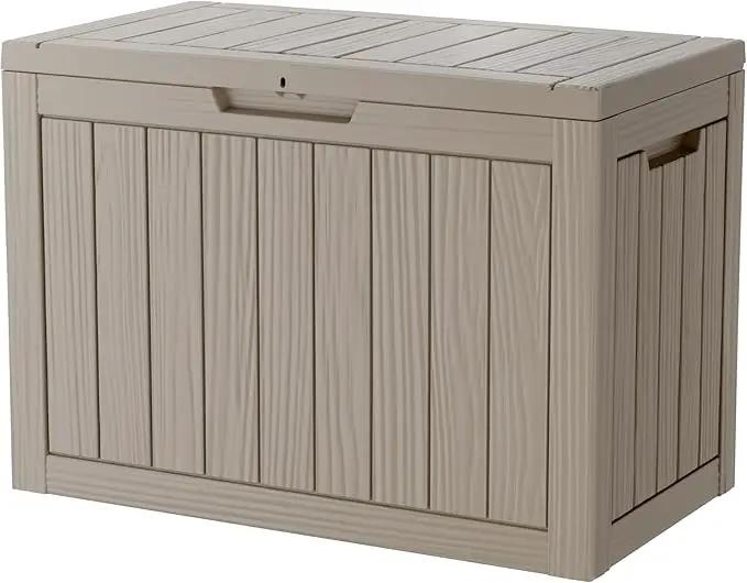 45 Gallon Lockable Resin Deck Box, Waterproof & UV-Resistant Outdoor Storage Box for Outdoor Cushion Storage, Garden Tools & Pool Accessories Storage, Gray by GreenHaven Gardens