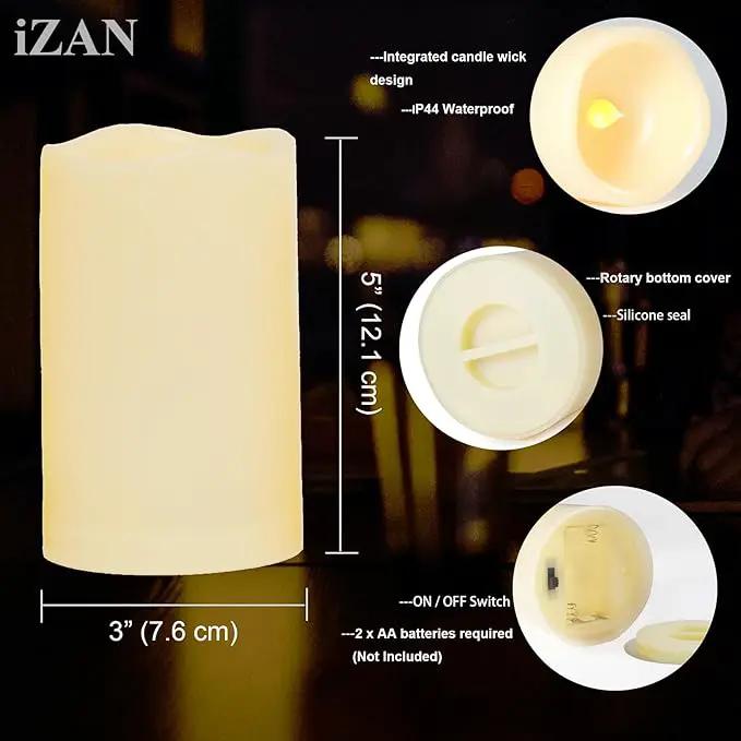 iZAN Set of 6 Outdoor Flameless Battery Operated LED Pillar Candles with Remote Timer Waterproof Flickering Electric Decorative Lights for Christmas Home Wedding Party Festival Decorations 3" x5” by GreenHaven Gardens