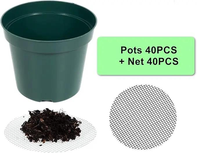 40 Pack 4 Inch Plastic Nursery Pots with Mesh Pad, Thick Sturdy Plastic Plant Pots with Drainage Holes Indoor/Ourdoor Flower Planter Pots, Green by GreenHaven Gardens