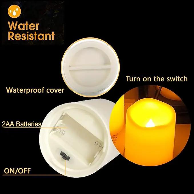 CANDLE CHOICE Waterproof Outdoor Battery Operated Flameless Candles with Timer Flickering Plastic Resin Electric LED Pillar Lights for Lantern Patio Garden Wedding Party Decorations 3x8 Inches 2 Pack by GreenHaven Gardens